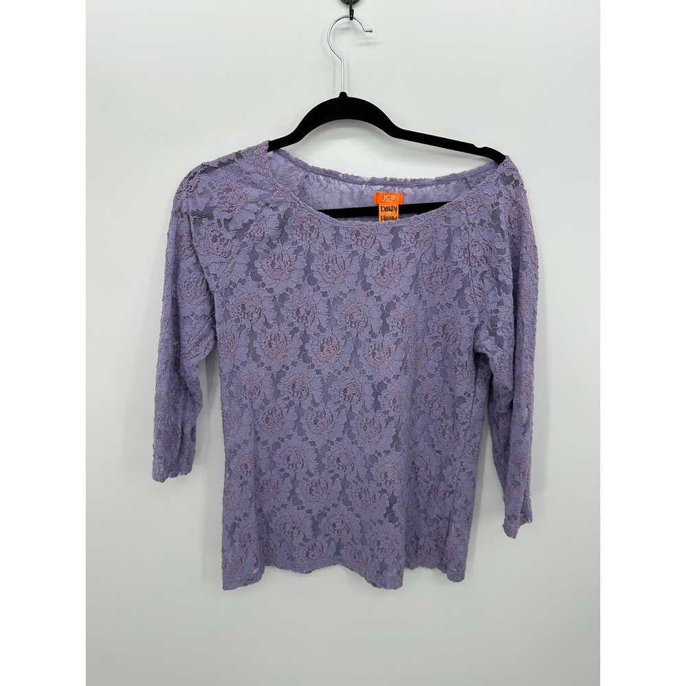 Purple Lace Y2K Boho Festival Fairy‎ Top Sz L Sheer Floral Grunge Coquette